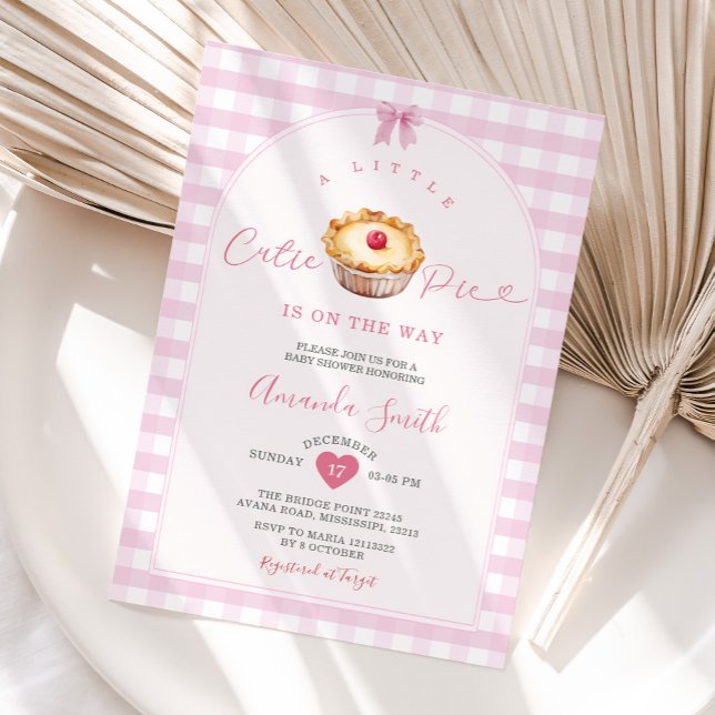 Invitación Un pequeño muelle rosado Gingham Cherry Baby Showe (Subido por el creador)