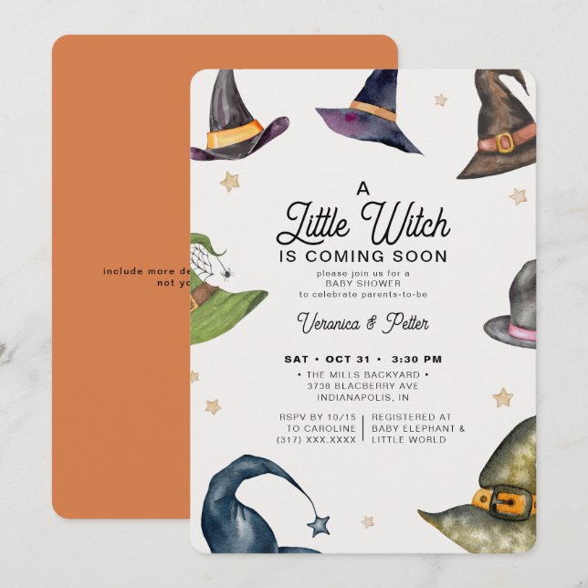 Invitación Un pequeño Naranja Chica Halloween Baby Shower (Anverso / Reverso)