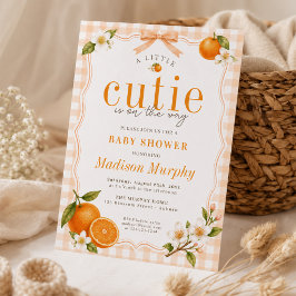 Invitación Un pequeño naranja cuadros de género neutro