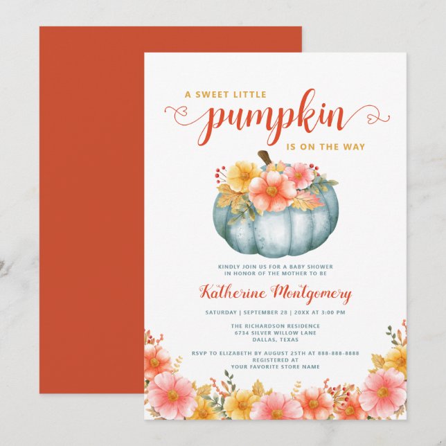 Invitación Un pequeño Naranja de calabaza en el Baby Shower f (Anverso / Reverso)