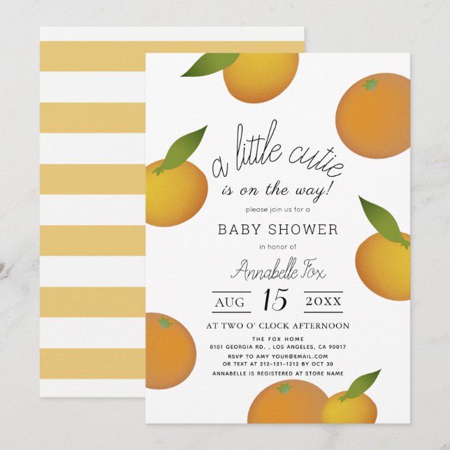 Invitación Un pequeño Naranja de Citrus Cutie Baby Shower (Anverso / Reverso)