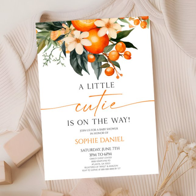 Invitación Un pequeño Naranja de Citrus Floral Baby Shower (Subido por el creador)