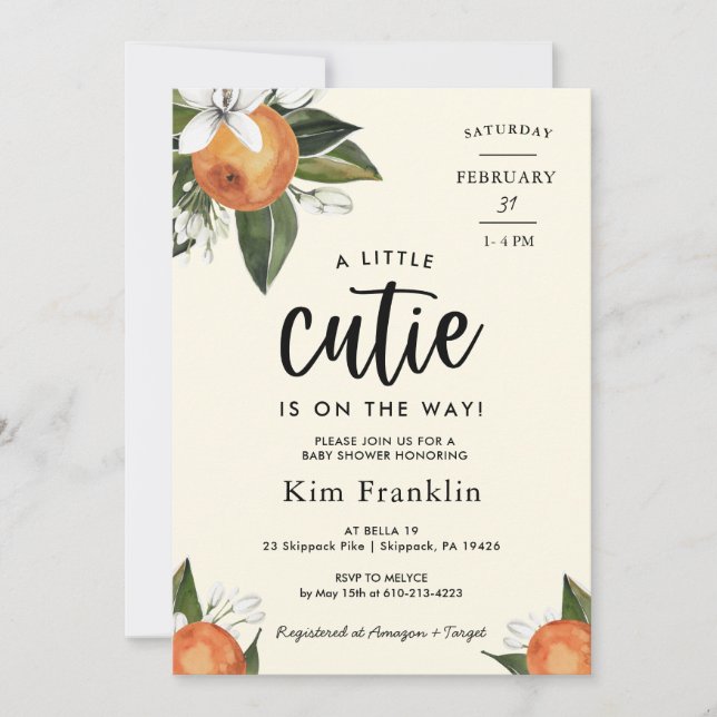 Invitación Un pequeño Naranja de Clementine, BABY SHOWER Invi (Anverso)