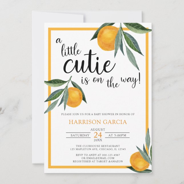 Invitación Un pequeño Naranja de clementine cutie Baby Shower (Anverso)