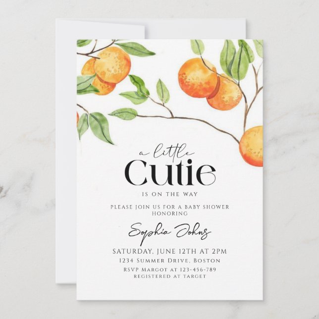 Invitación Un pequeño Naranja de clementine cutie Baby Shower (Anverso)