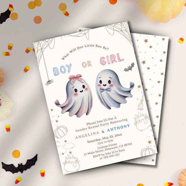 Invitación Un Pequeño Niño O Un Chica De Género Revelan (Cute Little Boo Boy Or Girl Gender Reveal Invitation)