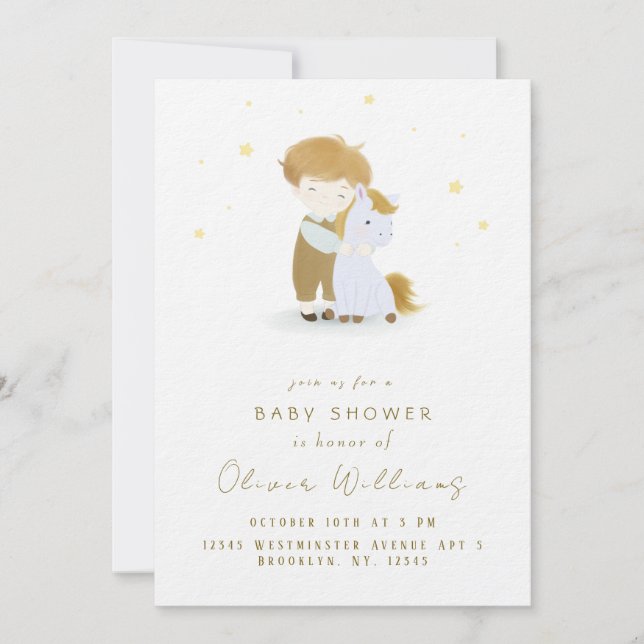 Invitación Un pequeño niño personalizado, un Baby Shower pony (Anverso)