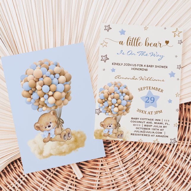 Invitación Un pequeño oso azul bebé ducha (Subido por el creador)