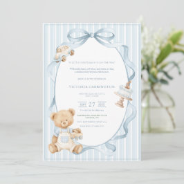 Invitación Un pequeño oso azul caballero bebé raya