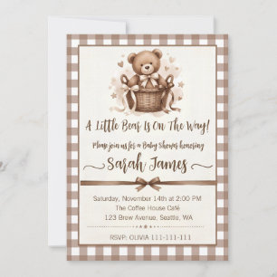 Invitación Un pequeño oso está en camino Café marrón neutro