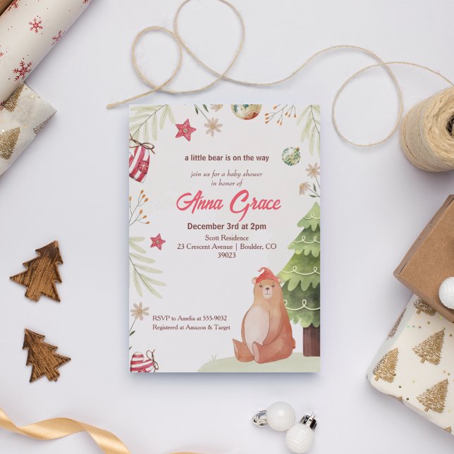 Invitación Un pequeño oso Navidad Baby Shower (Subido por el creador)