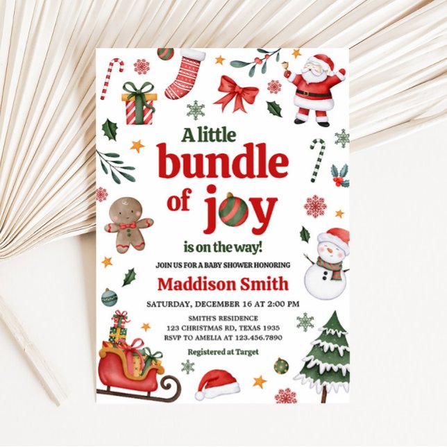 Invitación Un pequeño paquete de Baby Shower de alegría (Christmas Bundle of Joy Baby Shower Invitation)