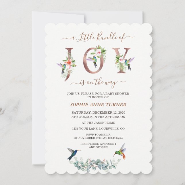 Invitación Un Pequeño Paquete De Joy Pink Hibiscus Baby Showe (Anverso)
