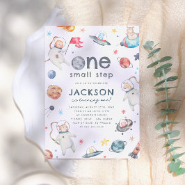 Invitación Un pequeño paso | Animales espaciales Primer Fiest
