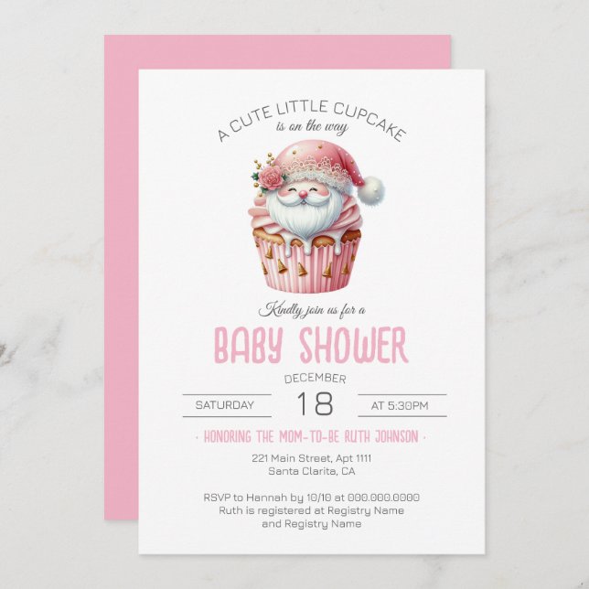 Invitación Un Pequeño Pastel De Pastel Está En Camino De Baby (Anverso / Reverso)