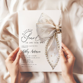 Invitación Un pequeño Pearl Neutral Bow Baby Shower