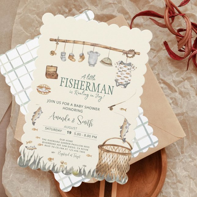 Invitación Un pequeño pescador acuarela Pesca Baby Shower (Subido por el creador)