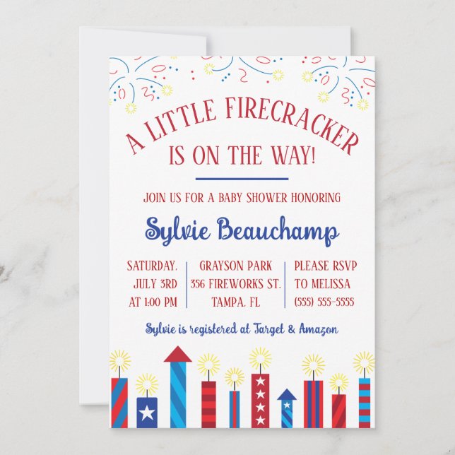 Invitación ¡Un pequeño petardo está en camino! Baby Shower (Anverso)