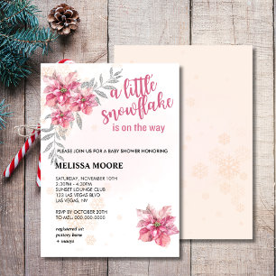Invitación Un pequeño poinsette rosado de copo de nieve