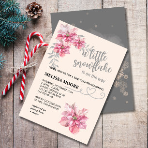Invitación Un pequeño poinsette rosado de copo de nieve