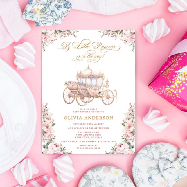 Invitación Un pequeño Princesa Carrie Baby Shower Floral Rosa (Subido por el creador)