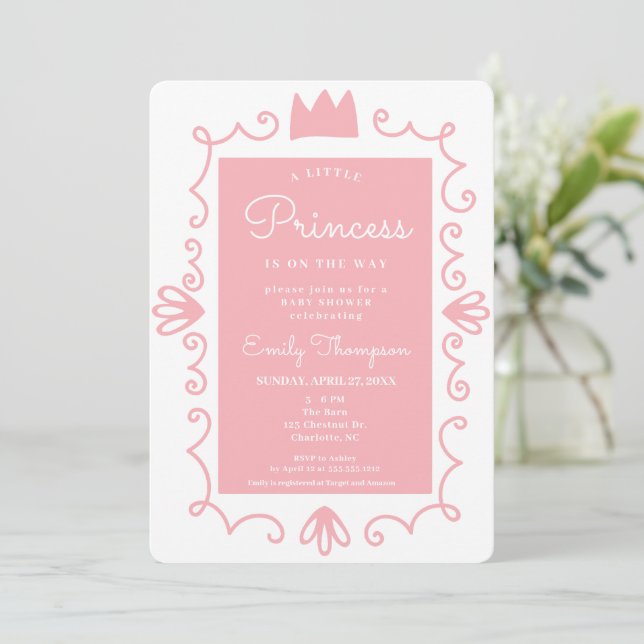 Invitación Un pequeño Princesa Chica rosa moderno Baby Shower (Anverso de pie)