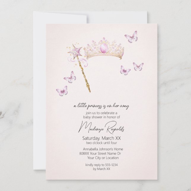 Invitación Un pequeño Princesa Tiara y un Baby Shower rosa de (Anverso)