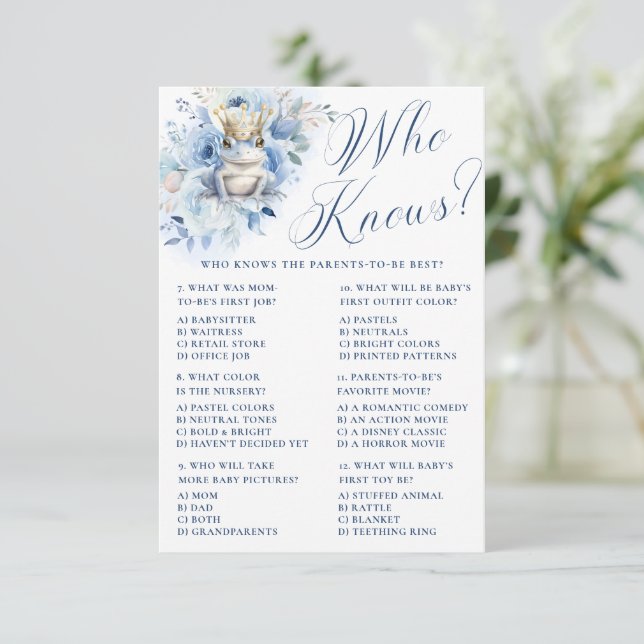 Invitación Un pequeño príncipe azul real ¿Quién sabe? (Anverso de pie)