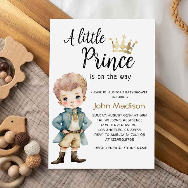 Invitación Un pequeño príncipe | Royal Blue and Gold Baby Sho (Subido por el creador)