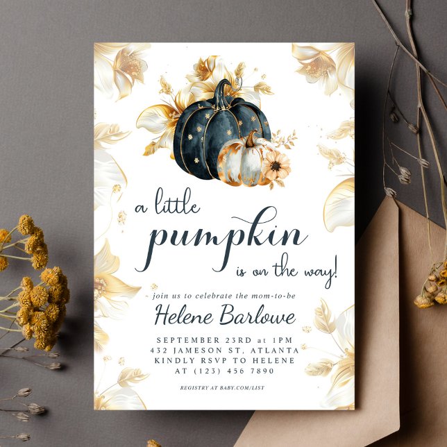 Invitación Un pequeño Pumpkin Elegante Baby Shower Floral (A Little Pumpkin Elegant Floral Baby Shower Invitation)
