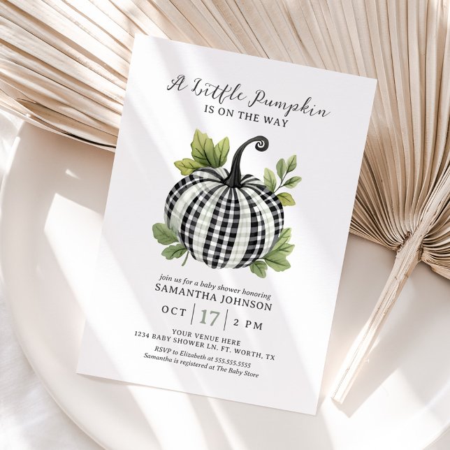 Invitación Un pequeño Pumpkin Gingham Baby Shower (Subido por el creador)