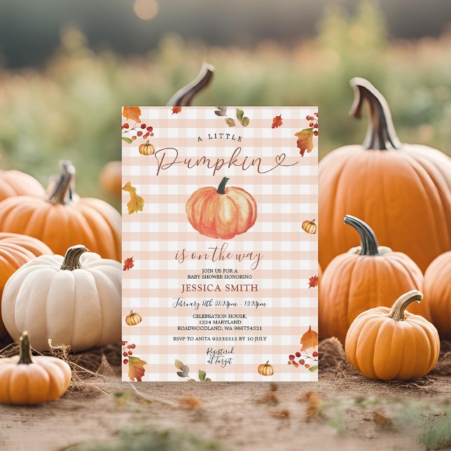 Invitación Un pequeño Pumpkin Rustic Gingham Floral Baby Show (Subido por el creador)