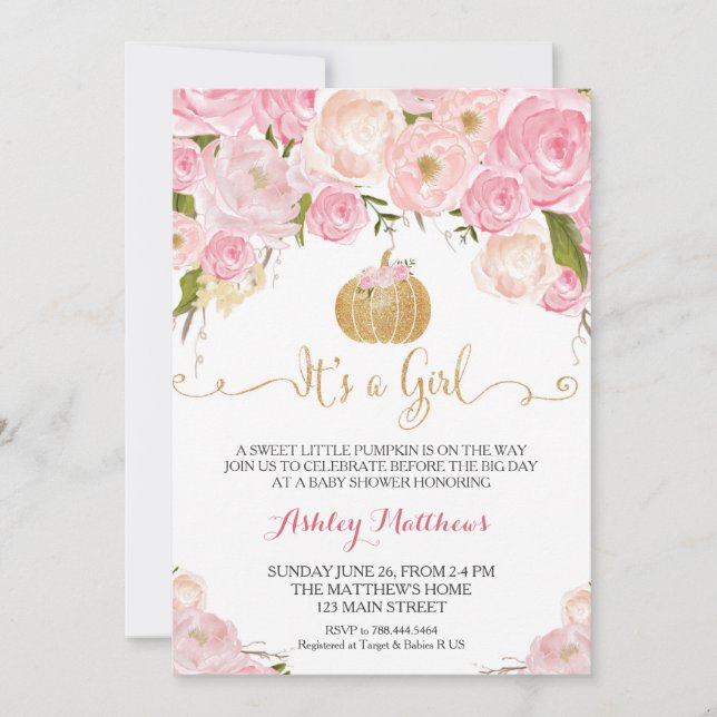 Invitación Un pequeño Purpurina Baby Shower rosado y dorado (Anverso)
