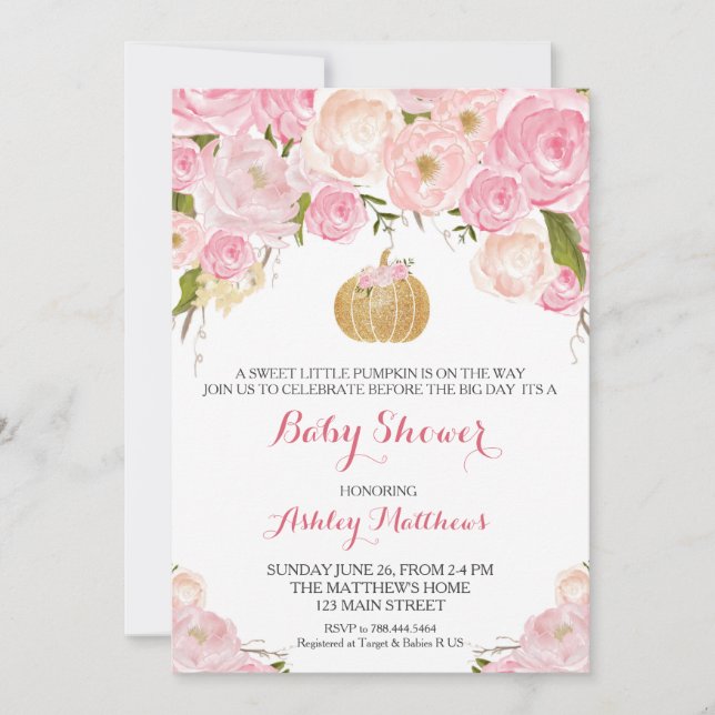 Invitación Un pequeño purpurina del rosa y del oro de Baby (Anverso)