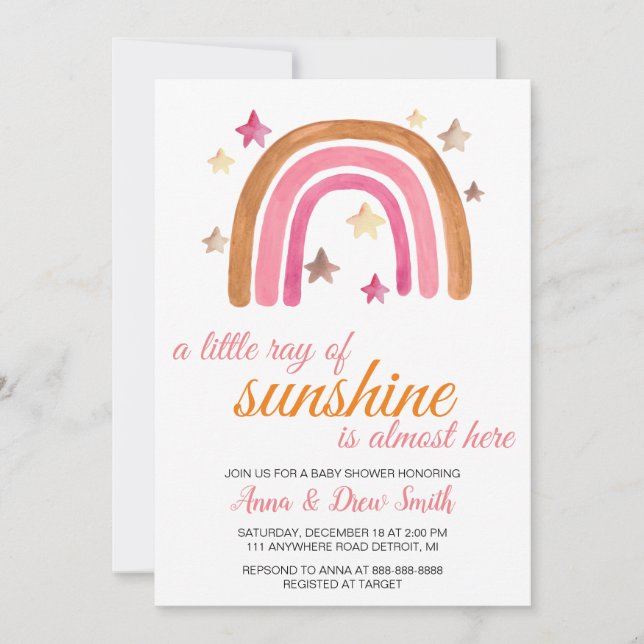 Invitación Un pequeño rayo de arcoiris Sunshine Baby Shower (Anverso)
