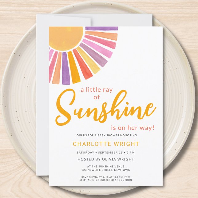 Invitación Un Pequeño Rayo De Baby Shower Chica Sunshine (Subido por el creador)
