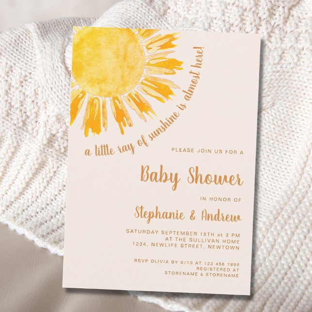 Invitación Un pequeño rayo de Baby Shower de parejas soleadas (Subido por el creador)