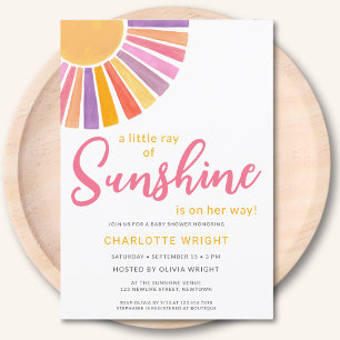Invitación Un Pequeño Rayo De Baby Shower Rosa Sunshine