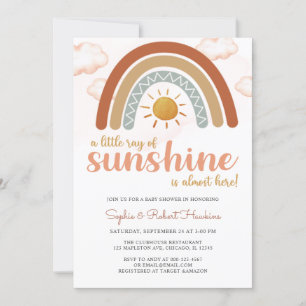 Invitación  Un pequeño rayo de luz solar Boho Rainbow Baby Sh
