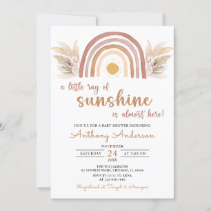 Invitación Un pequeño rayo de luz solar Boho Rainbow Baby Sho