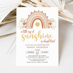 Invitación Un pequeño rayo de luz solar Boho Rainbow Baby Sho
