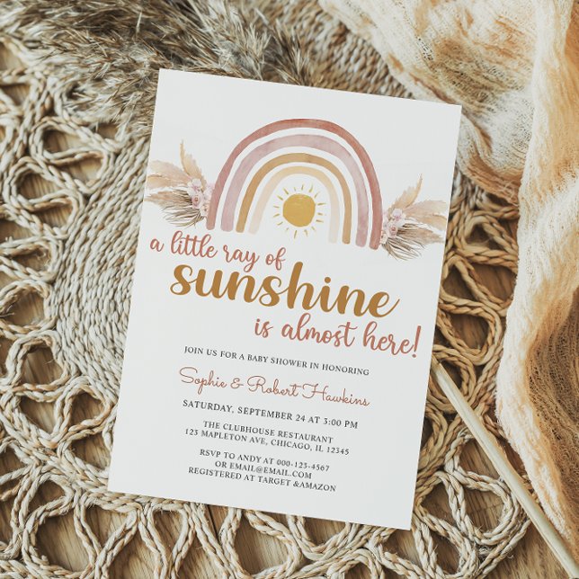 Invitación Un pequeño rayo de luz solar Boho Rainbow Baby Sho (Subido por el creador)