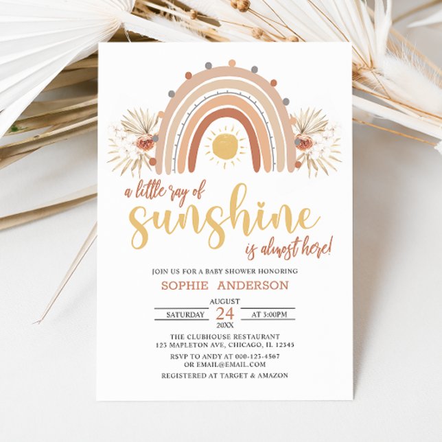 Invitación Un pequeño rayo de luz solar Boho Rainbow Baby Sho (Subido por el creador)