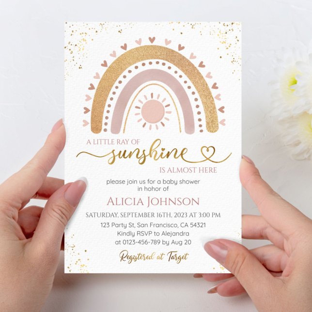 Invitación Un pequeño rayo de luz solar Boho Rainbow Baby Sho (Subido por el creador)