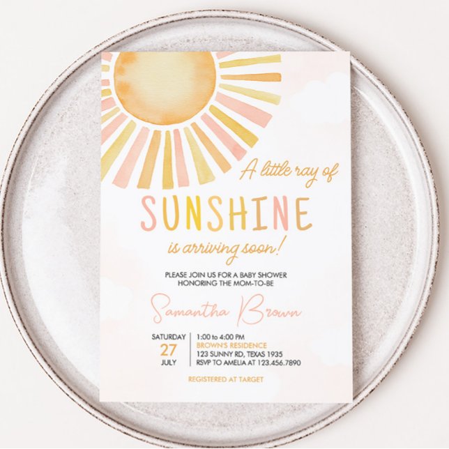 Invitación Un pequeño rayo de luz solar en Baby Shower (You Are My Sunshine Baby Shower Invitation)