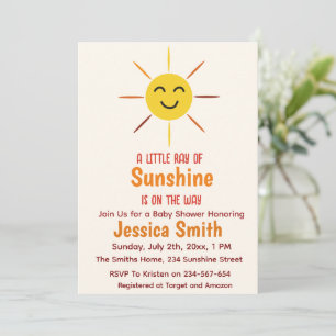 Invitación Un pequeño rayo de sol amarillo Baby Shower