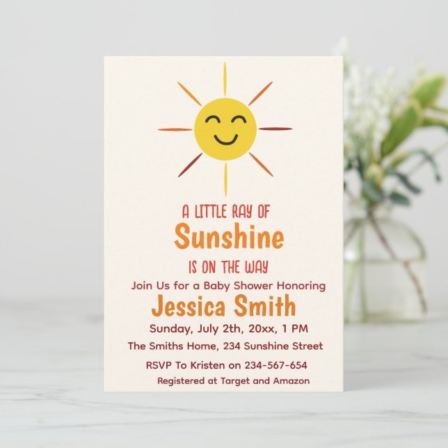 Invitación Un pequeño rayo de sol amarillo Fiesta de bebé  (Anverso de pie)
