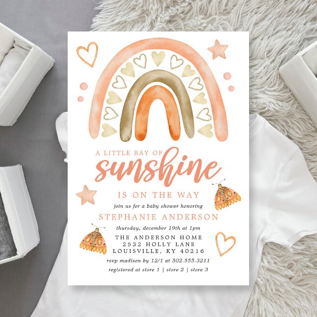 Invitación Un pequeño rayo de sol Boho Arcoiris Baby Shower (Subido por el creador)