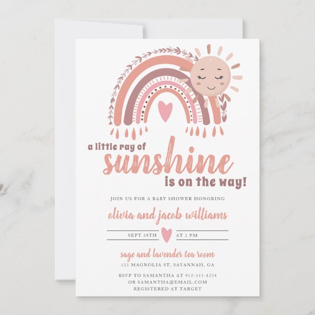 Invitación Un pequeño rayo de Sunshine Boho Baby Shower (Anverso)