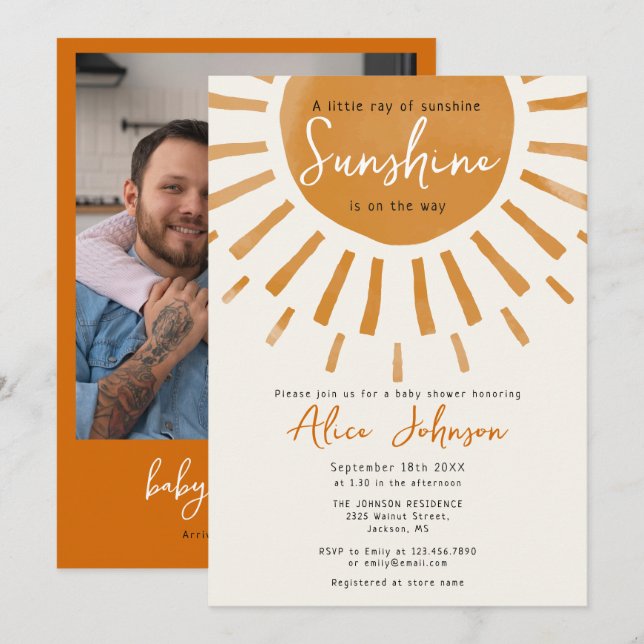 Invitación Un Pequeño Rayo De Sunshine Boho Photo Baby Shower (Anverso / Reverso)